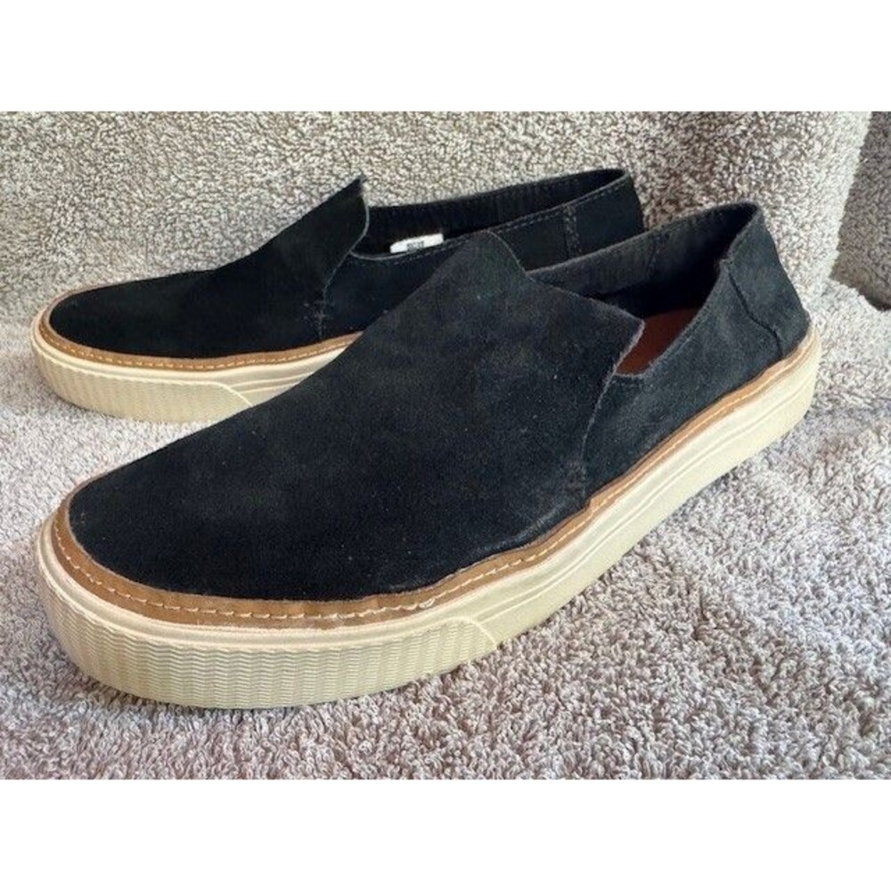 TOMS Sunset Women’s‎ Black Loafer Suede Leather Slip On Comfort Shoes Size 9.5